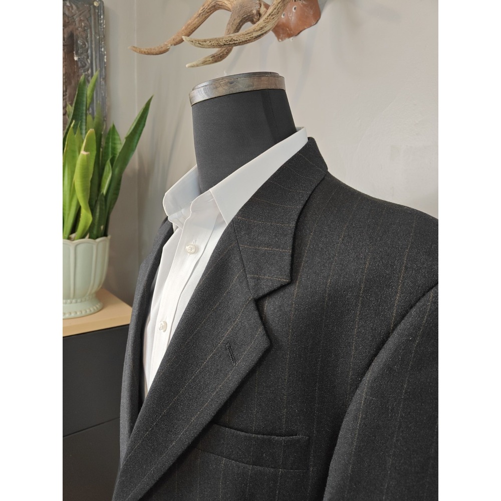 Claiborne Vintage 42L Gray Stripe Blazer Mens 2 Button Sport Coat Wool Q606